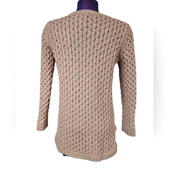 Lands' End Neutral Tan Wool Blend Cable Knit Donegal Sweater Size Small S42 - Picture 4 of 8